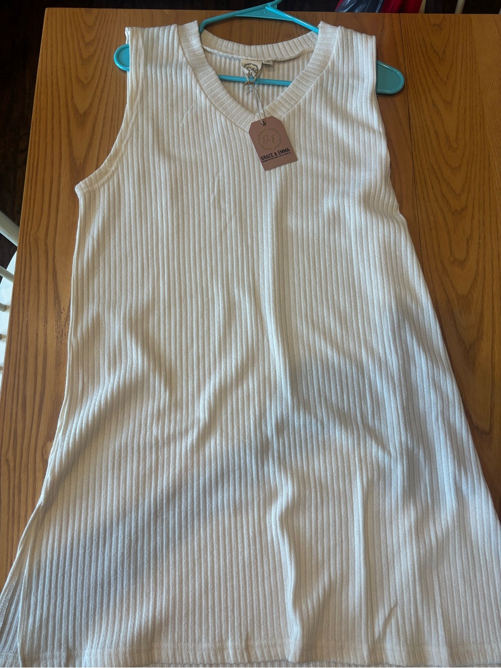 Ribbed V-Neck Sleeveless Knit Dress in Ivory